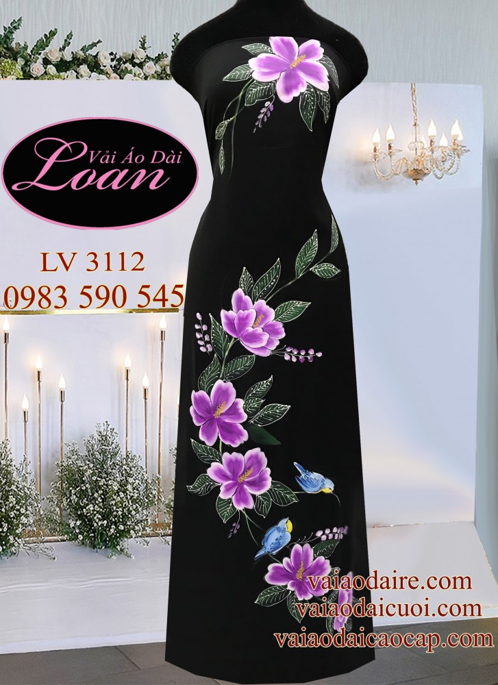 Vải áo dài vẽ hoa 3D