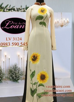Vải áo dài vẽ cao cấp hoa Hướng Dương-V3D 8256
