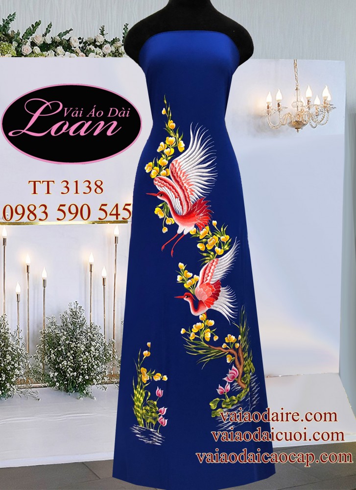 Vải áo dài thêu Hạc