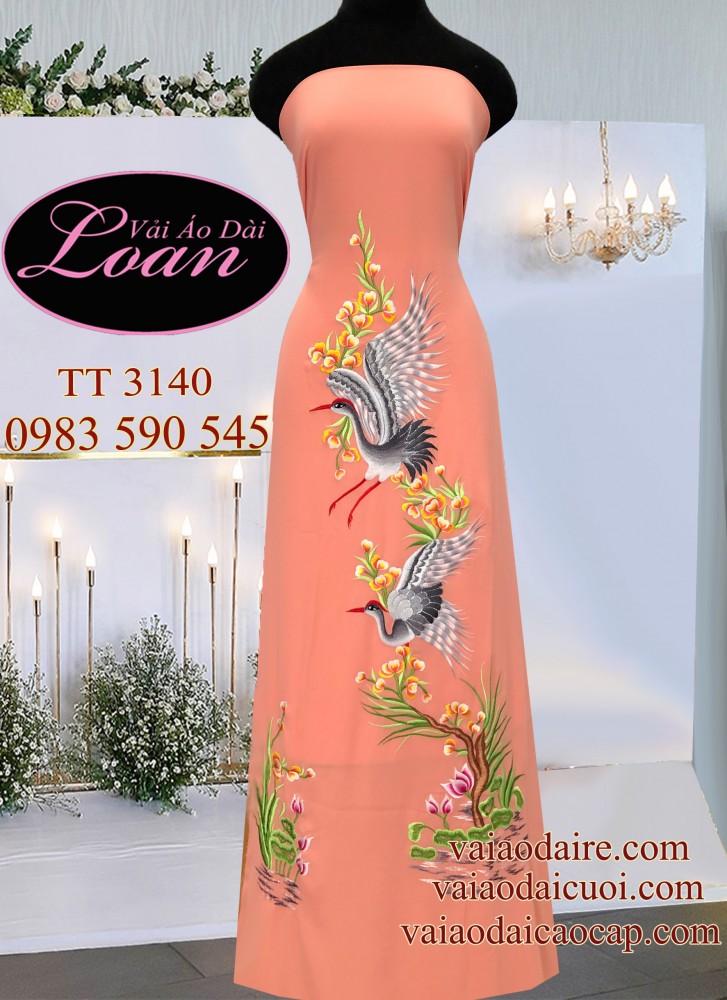 Vải áo dài thêu Hạc