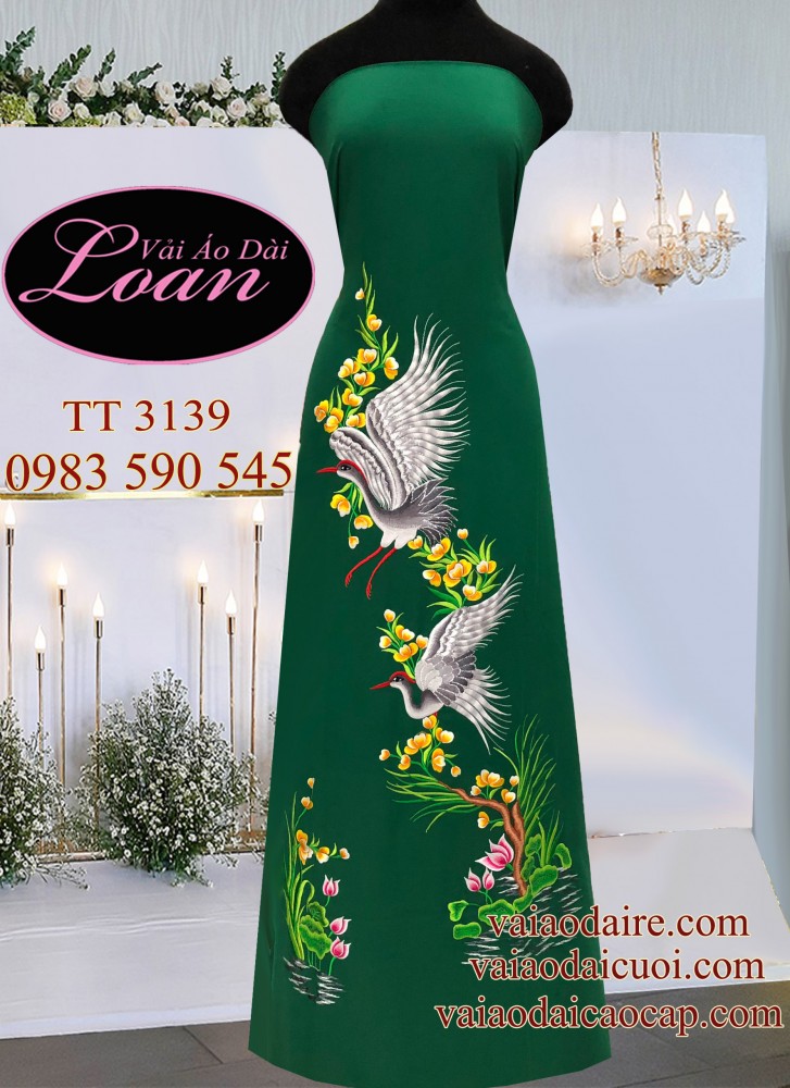 Vải áo dài thêu Hạc