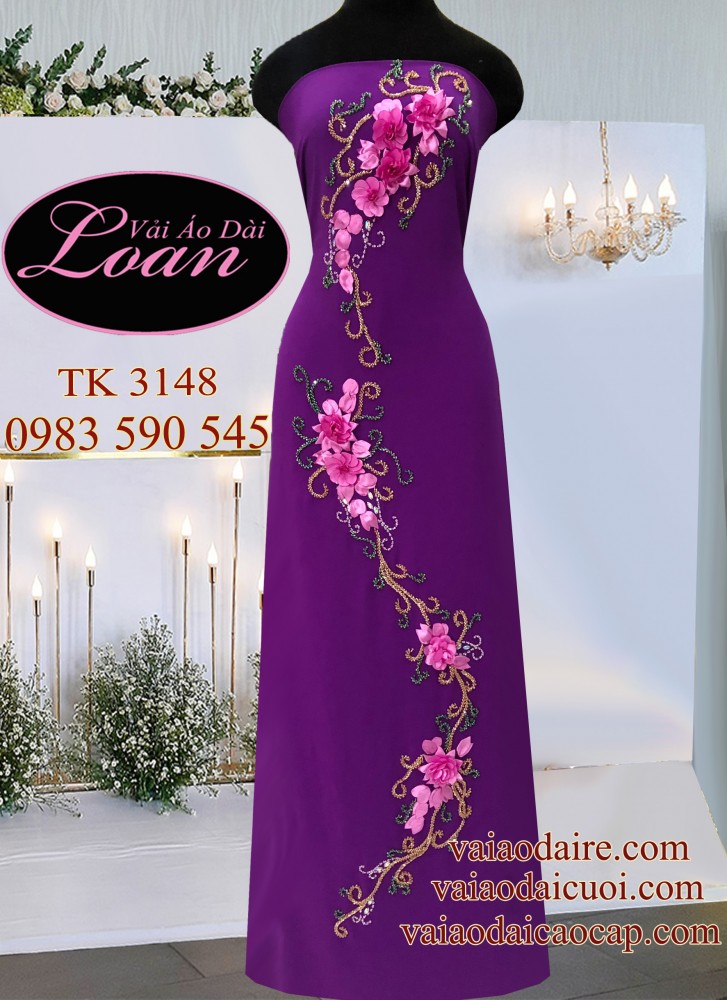 Vải áo dài kết hoa dây