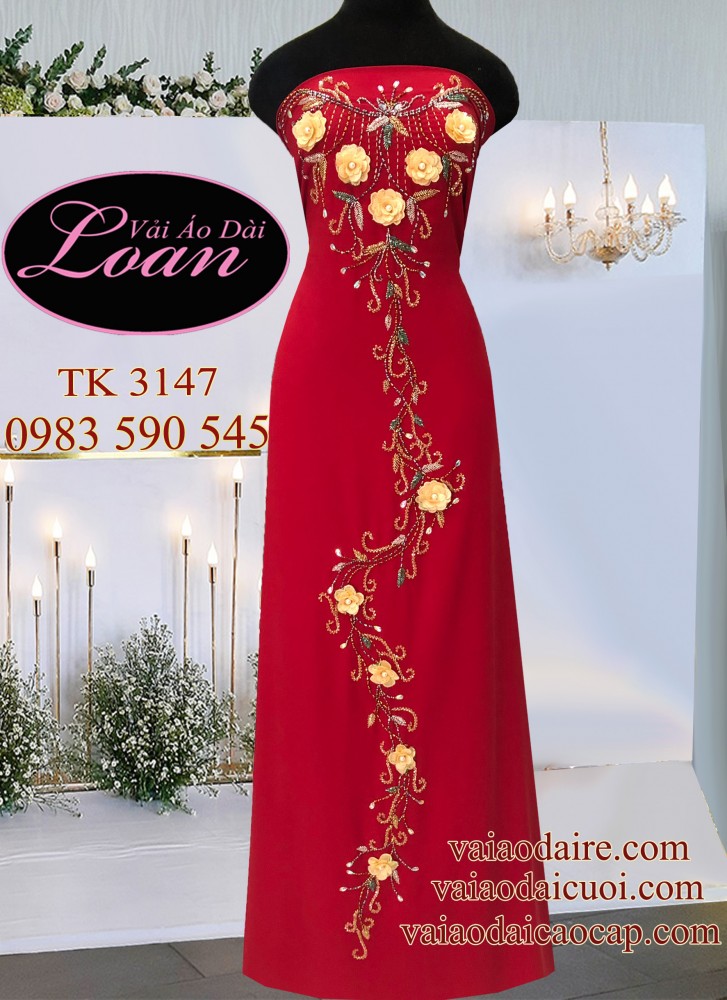 Vải áo dài kết hoa dây