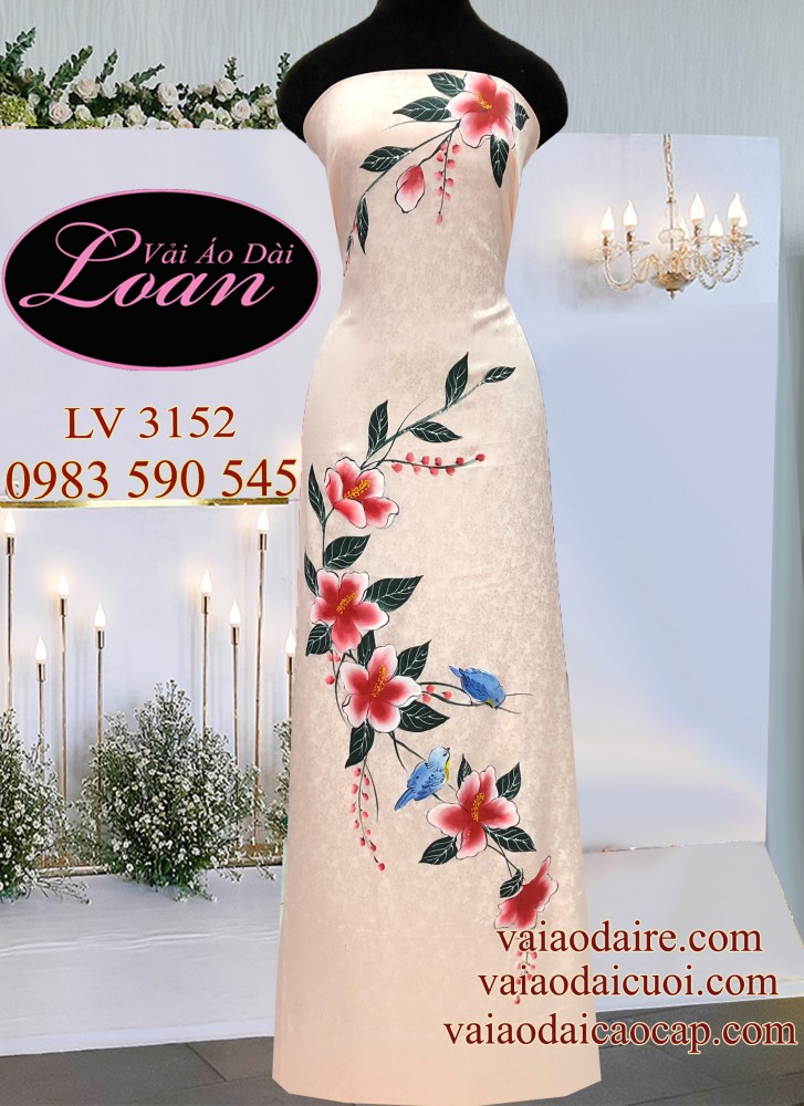 Vải áo dài Tơ Tằm vẽ hoa