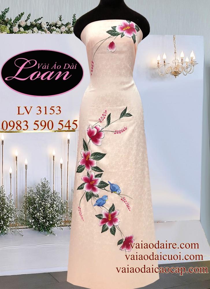 Vải áo dài Tơ Tằm vẽ hoa