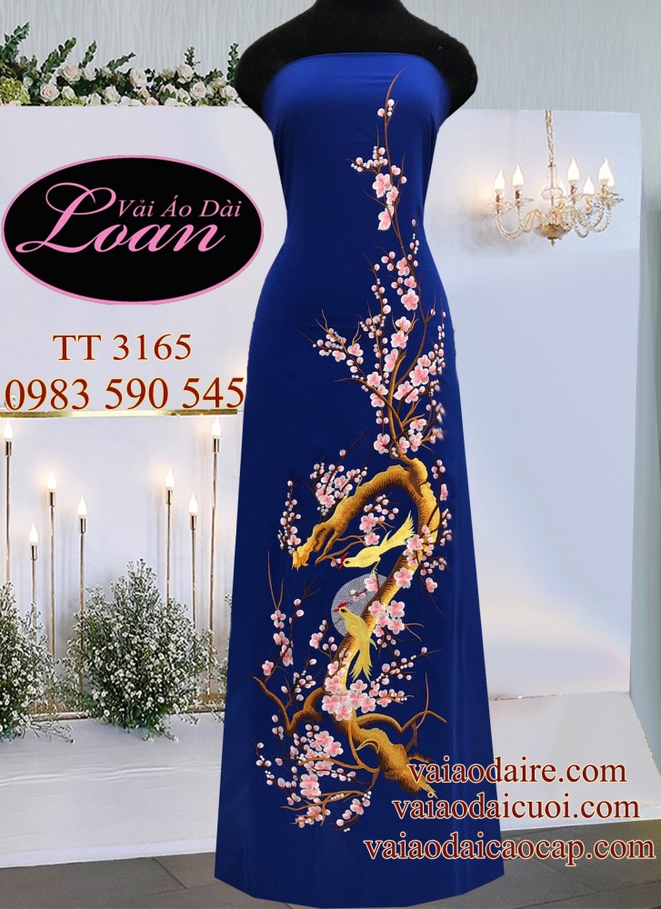 Vải áo dài thêu hoa Đào