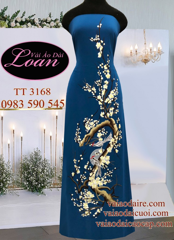 Vải áo dài thêu hoa Đào