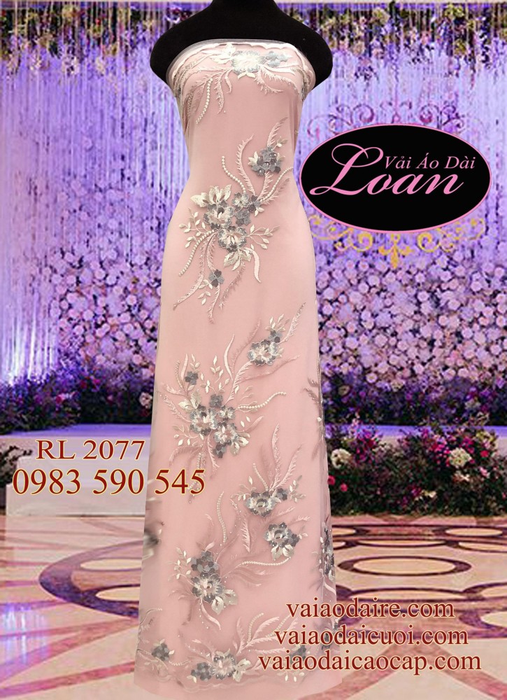 Vải áo dài ren hoa Hồng