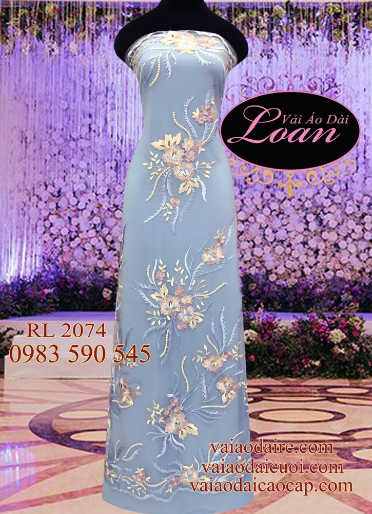 Vải áo dài ren hoa Hồng