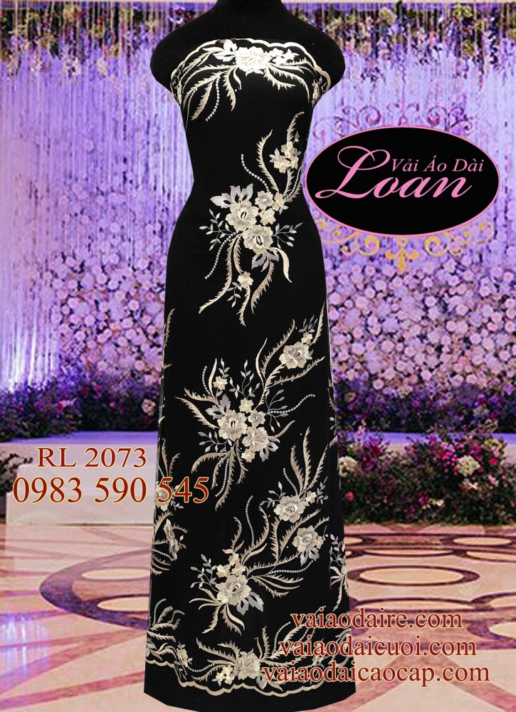 Vải áo dài ren hoa Hồng