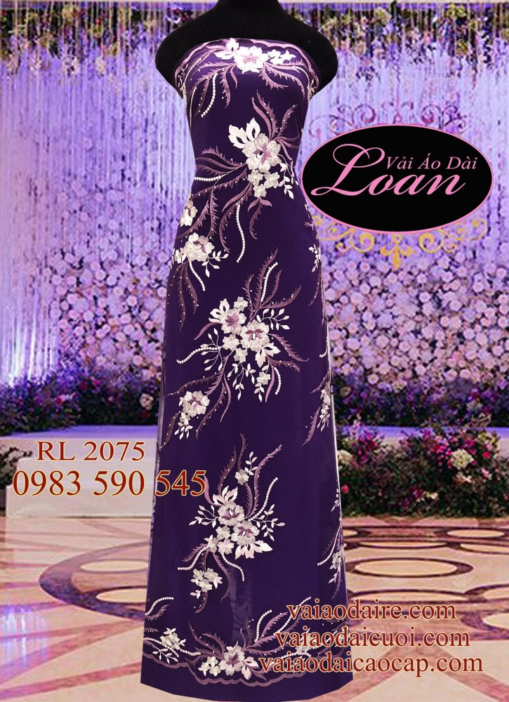 Vải áo dài ren hoa Hồng