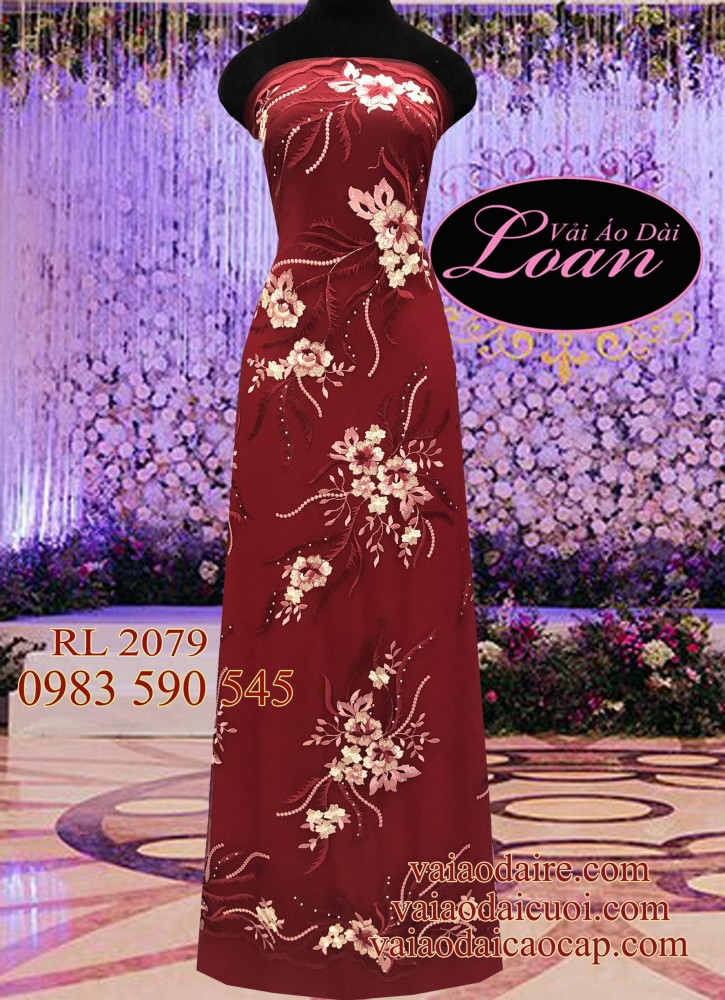 Vải áo dài ren hoa Hồng