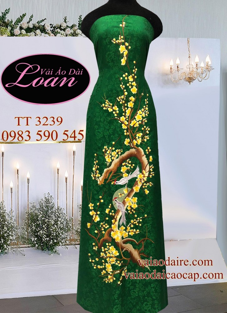 Vải áo dài lụa Tơ Tằm thêu hoa