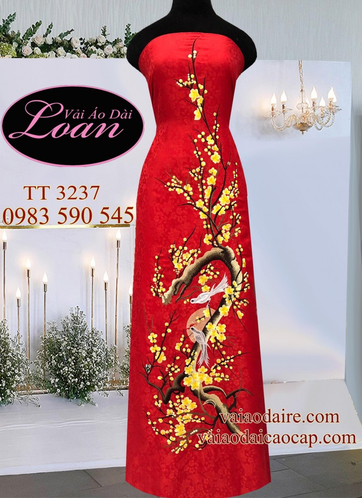 Vải áo dài lụa Tơ Tằm thêu hoa