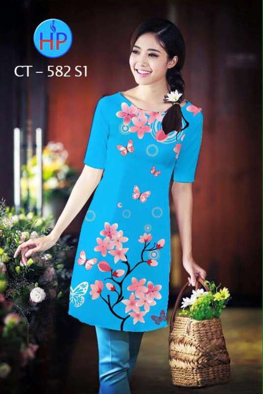 Vải áo dài Cách Tân cành Đào Vải áo dài Cách Tân cành Đào