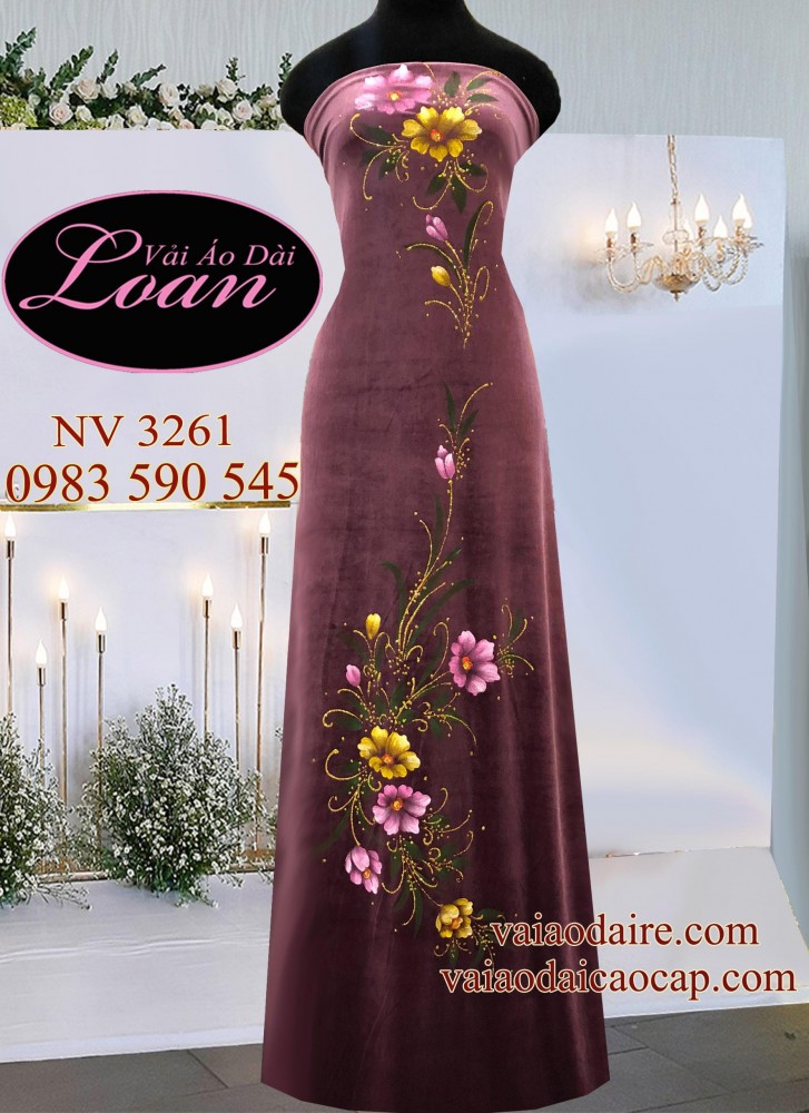 Vải áo dài Nhung thun vẽ hoa