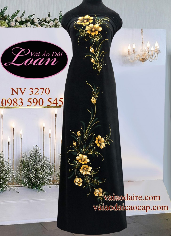 Vải áo dài Nhung thun vẽ hoa