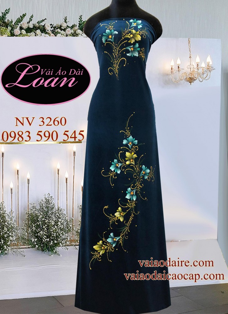 Vải áo dài Nhung thun vẽ hoa