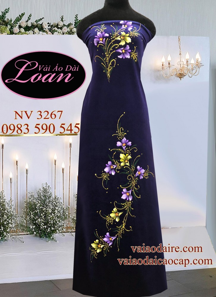 Vải áo dài Nhung thun vẽ hoa