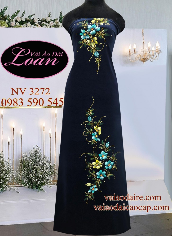 Vải áo dài Nhung thun vẽ hoa