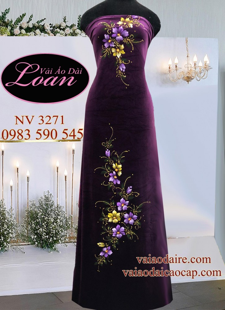 Vải áo dài Nhung thun vẽ hoa