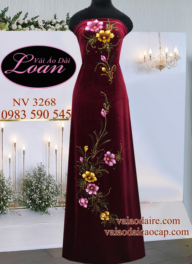 Vải áo dài Nhung thun vẽ hoa