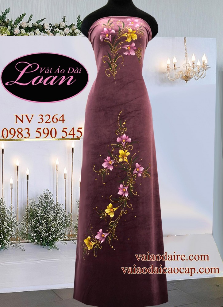 Vải áo dài Nhung thun vẽ hoa