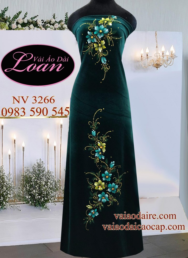 Vải áo dài Nhung thun vẽ hoa