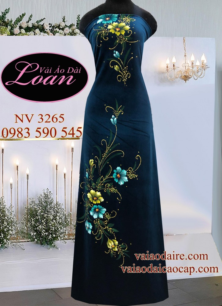 Vải áo dài Nhung thun vẽ hoa