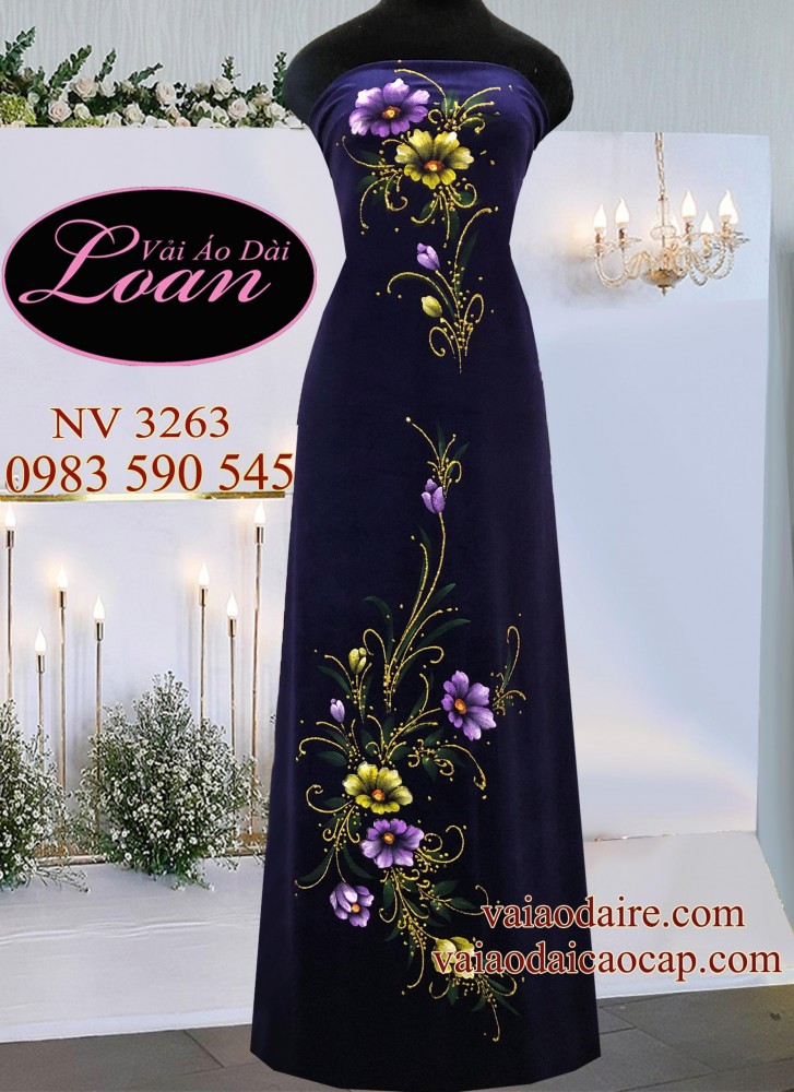 Vải áo dài Nhung thun vẽ hoa