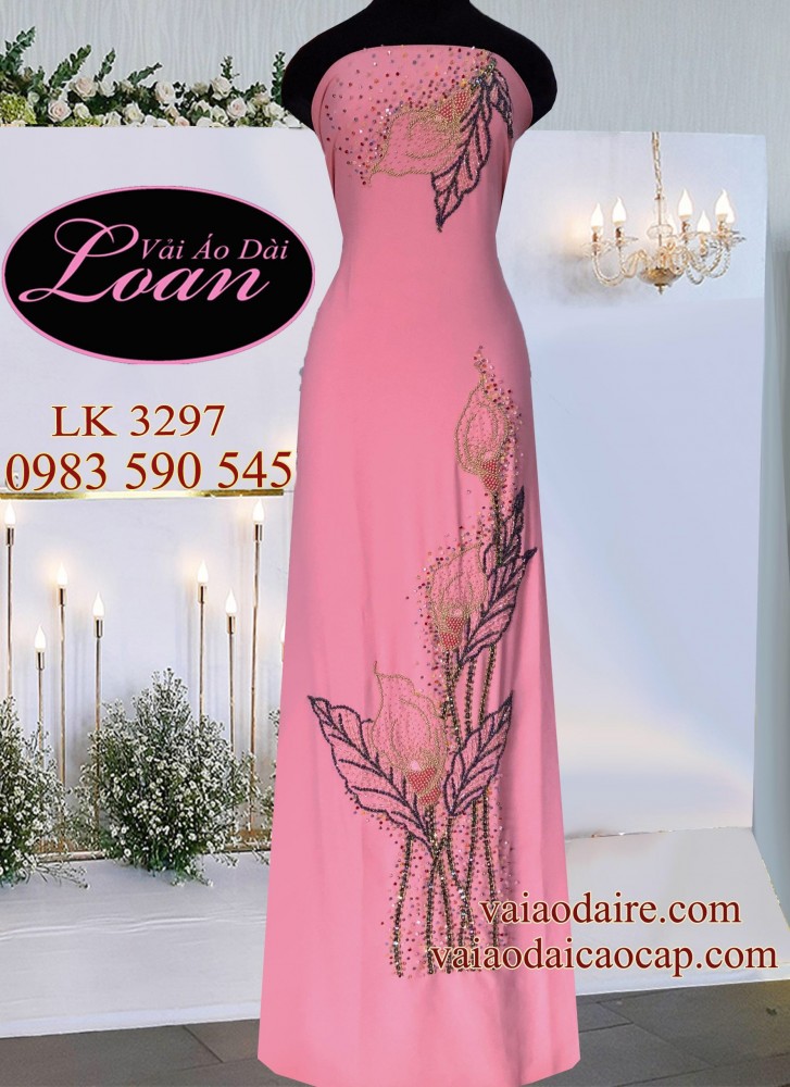 Vải áo dài kết hoa Rum