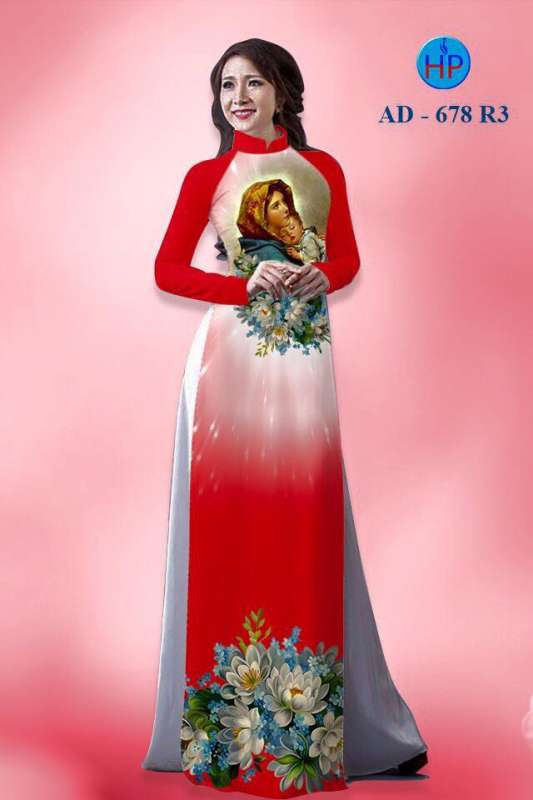 Vải áo dài hình đức mẹ Maria