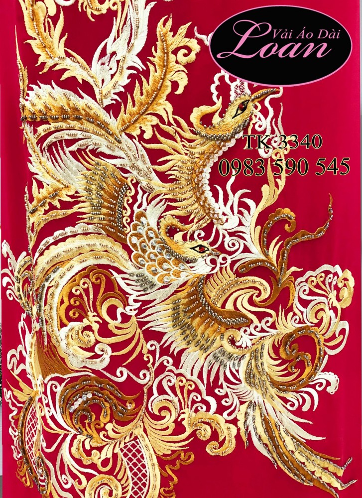 Vải áo dài thêu kết chim Phượng