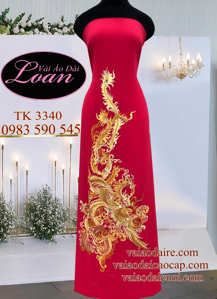 Vải áo dài thêu kết chim Phượng
