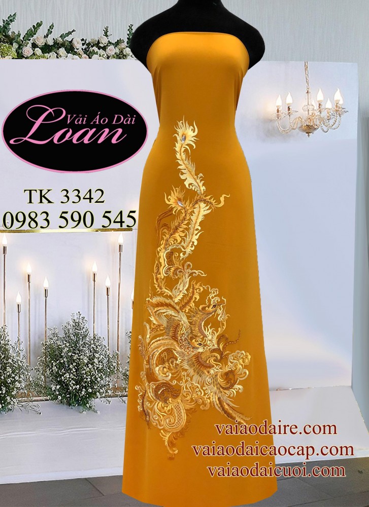 Vải áo dài thêu kết chim Phượng