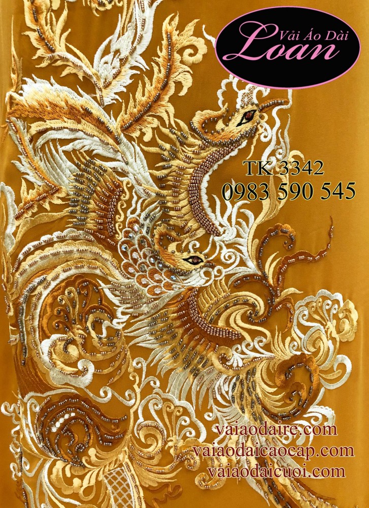 Vải áo dài thêu kết chim Phượng