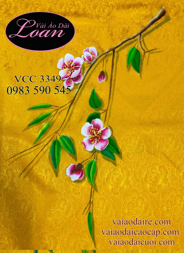 Vải áo dài gấm vẽ hoa Đào Vải áo dài gấm vẽ hoa Đào