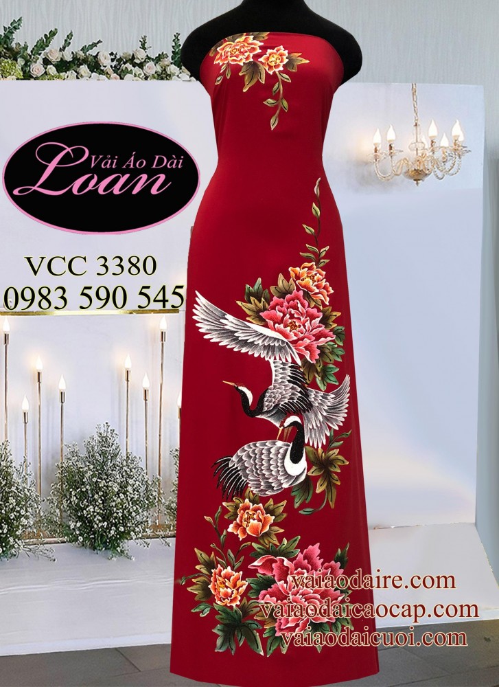 Vải áo dài vẽ chim Hạc