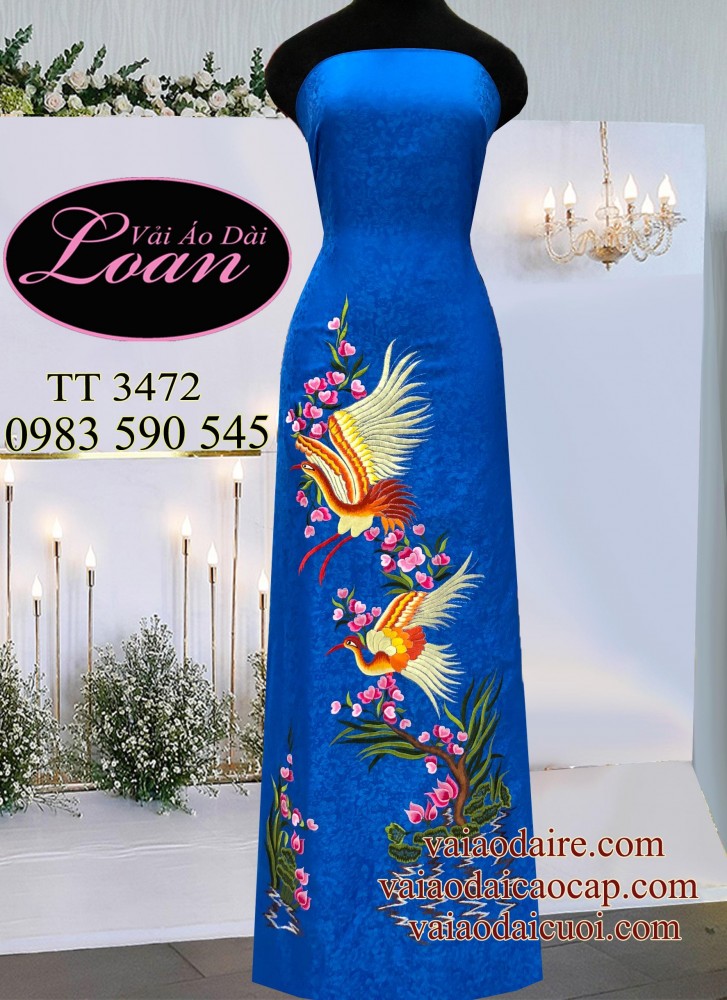 Vải áo dài thêu Hạc