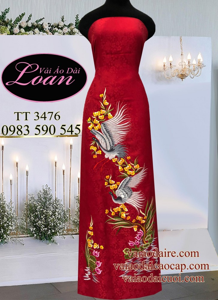 Vải áo dài thêu Hạc