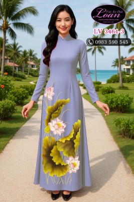 Vải áo dài vẽ Sen cao cấp-V3D 9357