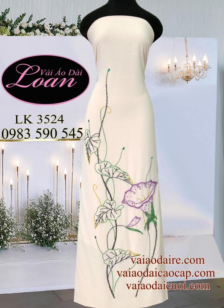 Vải áo dài kết hoa rau Muống