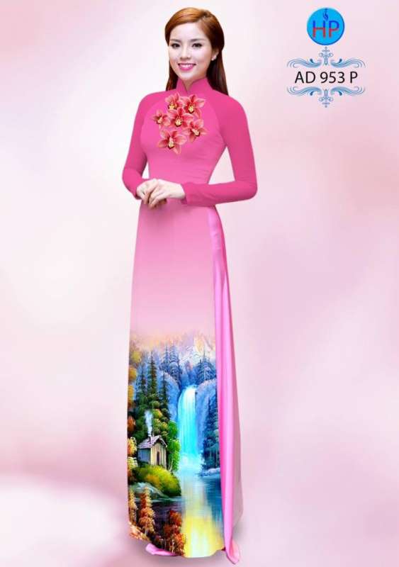 Vải áo dài phong cảnh 3D