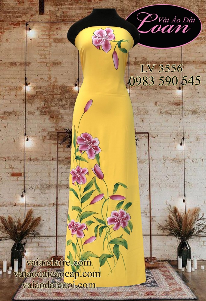 Vải áo dài vẽ hoa Ly