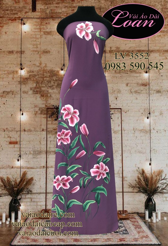 Vải áo dài vẽ hoa Ly
