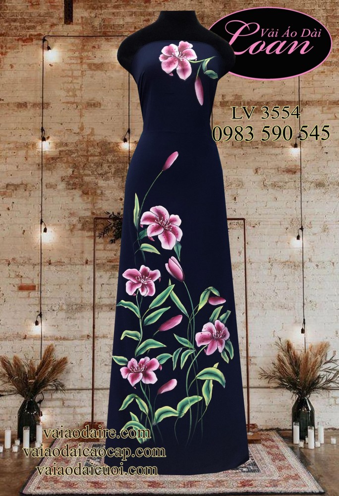 Vải áo dài vẽ hoa Ly