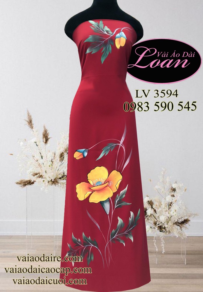 Vải áo dài vẽ hoa 3D