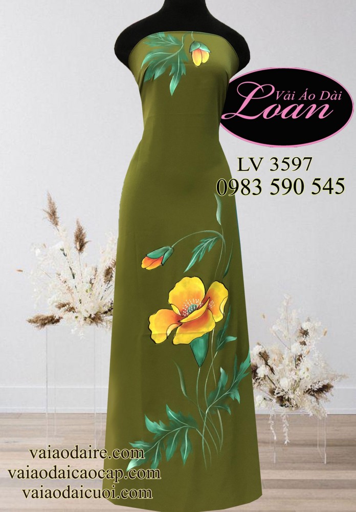 Vải áo dài vẽ hoa 3D