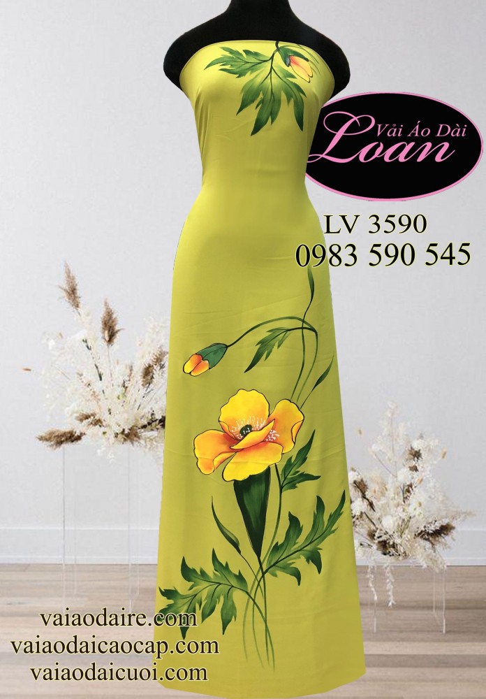 Vải áo dài vẽ hoa 3D