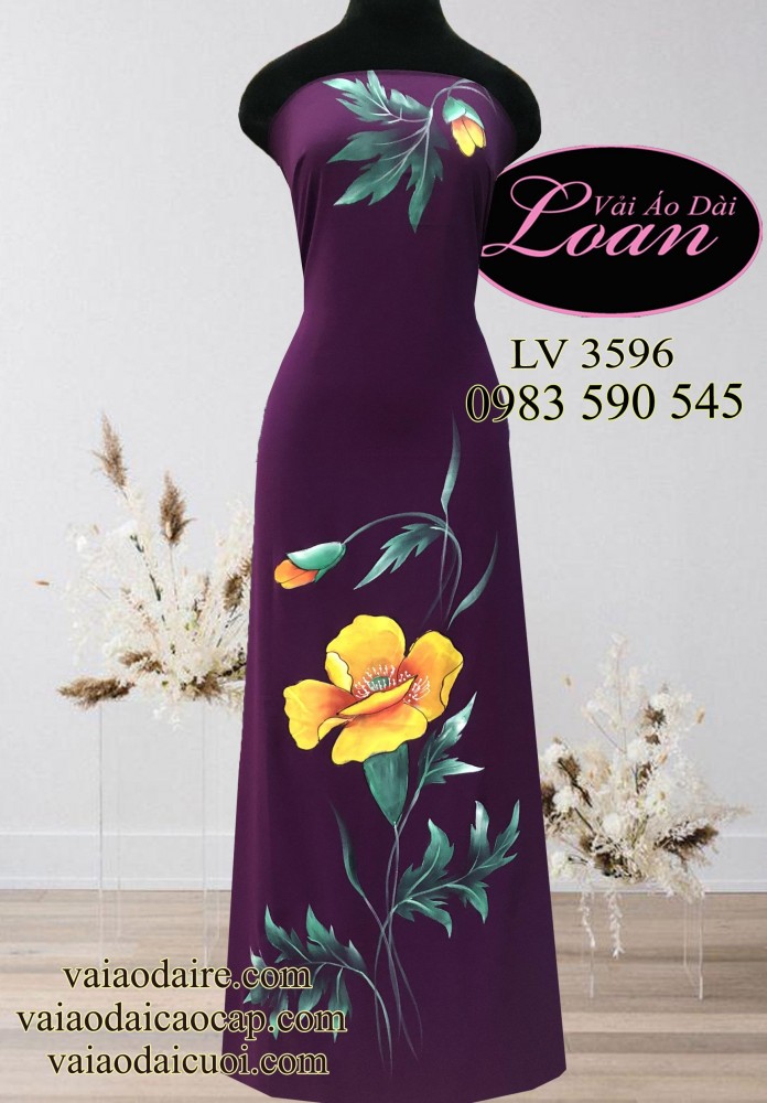 Vải áo dài vẽ hoa 3D